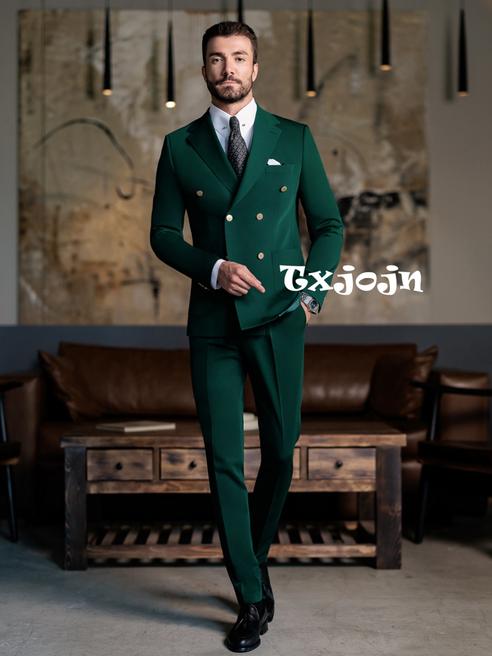 Men Formal Wear Jacket - グリーンのフォーマルなメンズスリムフィットスーツ 2ピース ジャケット パンツ 誕生日パーティー用 エレガントでハンサムなメンズスーツセット