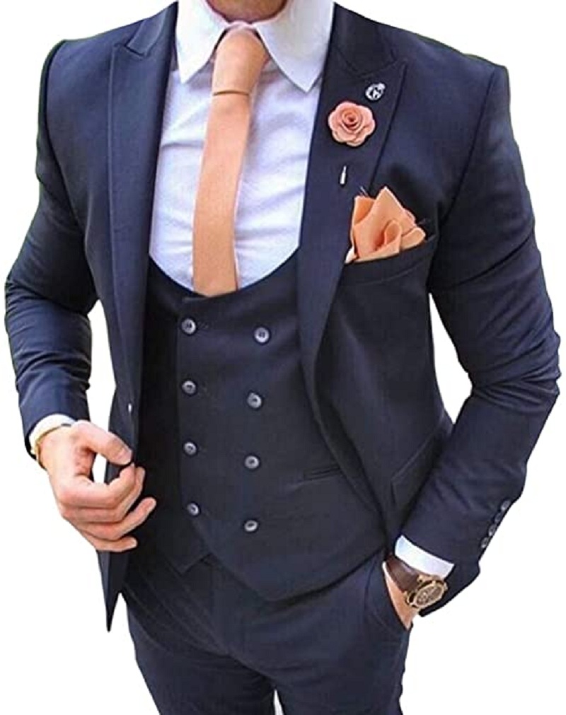 Men Formal Wear Jacket - ネイビーブルー メンズスーツ 3ピース コスチューム オム ウェディング