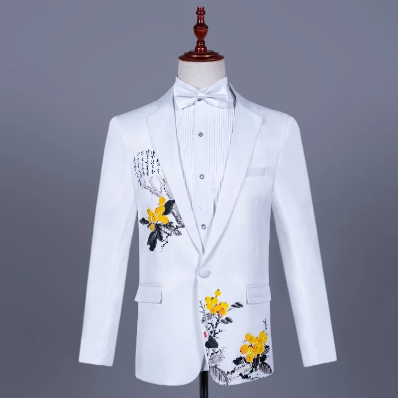 Asian Men Formal Wear - メンズアジアサイズ白中国式正装合唱団指導者、司会者、歌手のパフォーマンスウェア