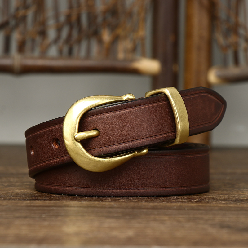 Formal Belt Leather Thin - 85-120 センチメートル女性純粋な本物の牛革本革ベルトレディース品質ジーンズ真鍮バックルベルトカウボーイファッションデザイナーベルト 2.4 センチメートル