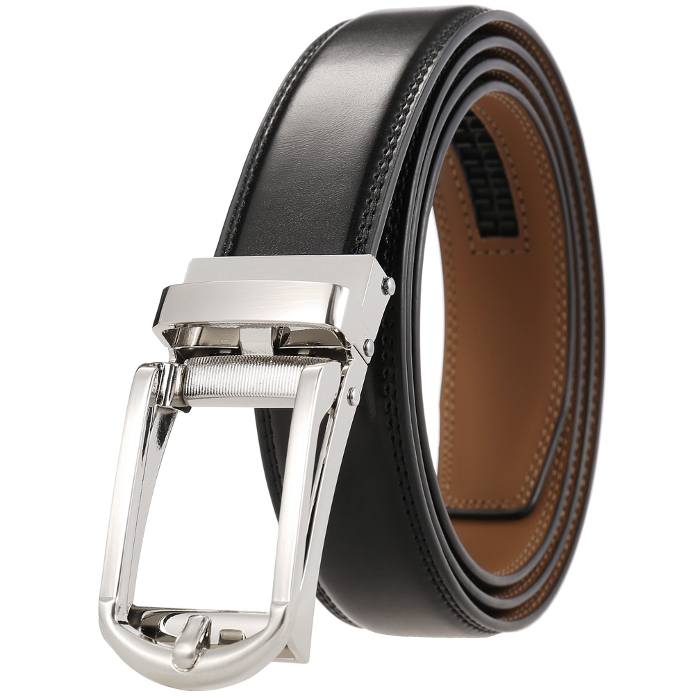 Formal Belt Leather Thin - 3-3.1 センチメートル幅牛革自動ラチェットベルトコンフォートフォーマルドレスベルトクリックバックル調整可能なメンズベルト