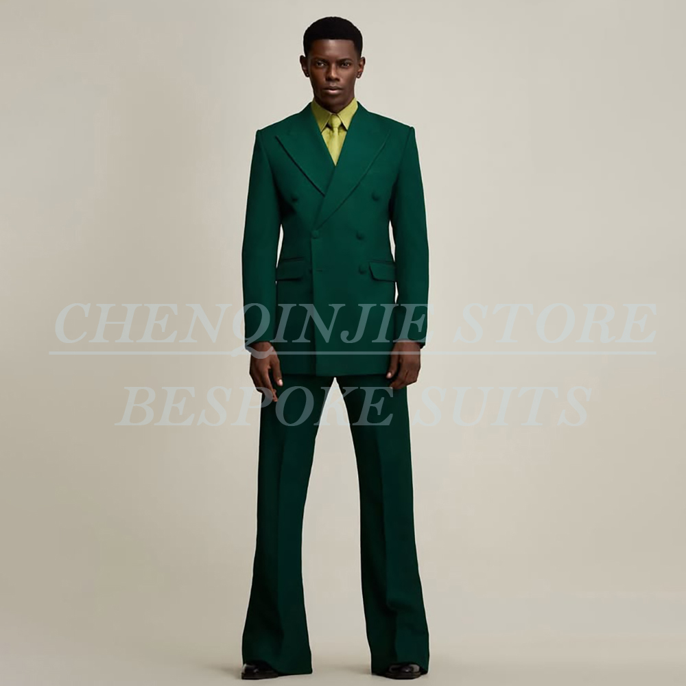 Men Formal Wear Outfits - 高級グリーンメンズスーツ フォーマルウェディング ダブルブレストブレザー 高品質 2ピース ジャケット