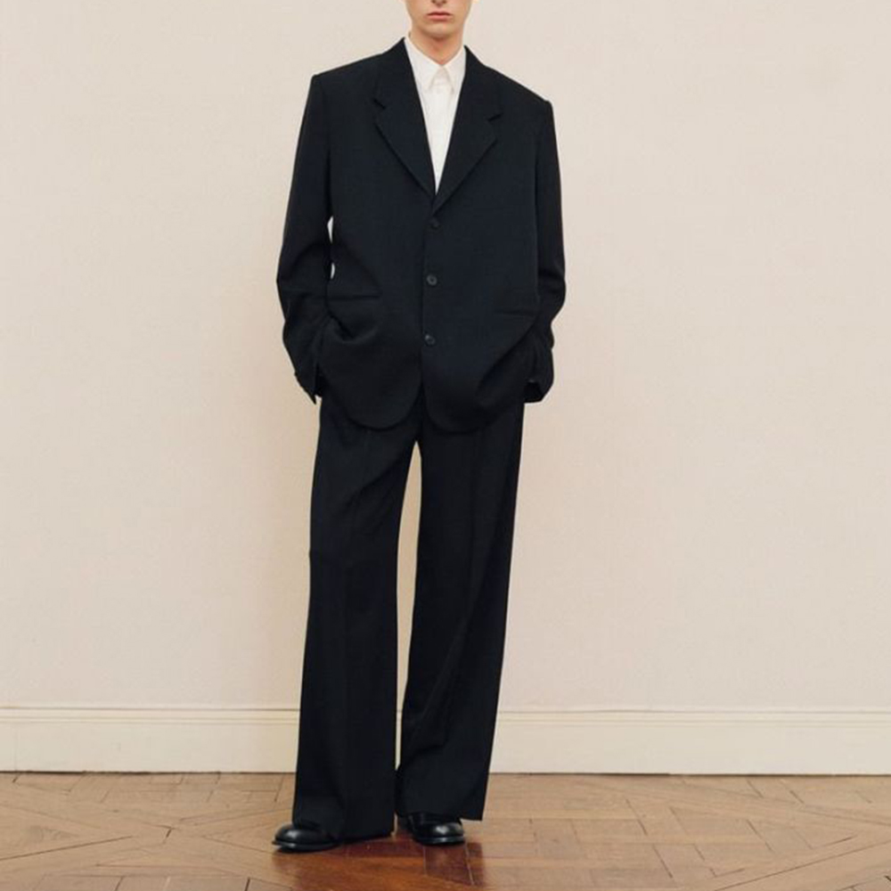 Men Formal Wear Jacket - メンズ ブラック オーバーサイズ スーツセット シングルブレスト ファッション