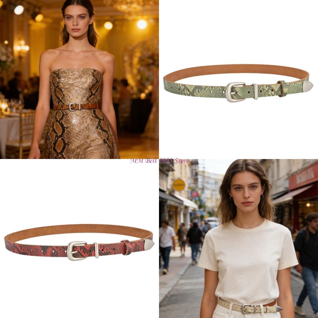Formal Belt Leather Thin - 49ME トレンディな薄型ウエストバンド女性男性のためのスネークテクスチャレザーベルトフォーマルカジュアル