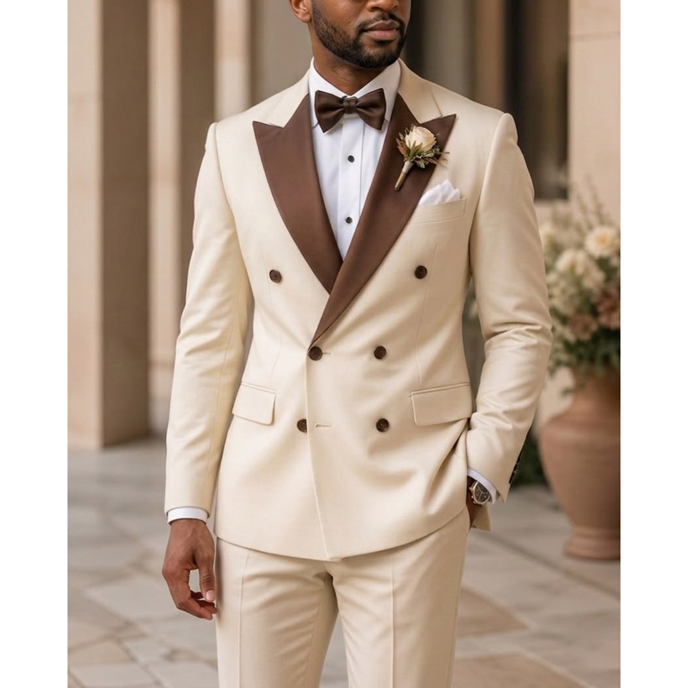 Men Formal Wear Outfits - 男性ダブルブレストタキシードスーツファッションピークドラペル着用フォーマル結婚式モダン紳士新郎プロムパーティー 2 ピース衣装