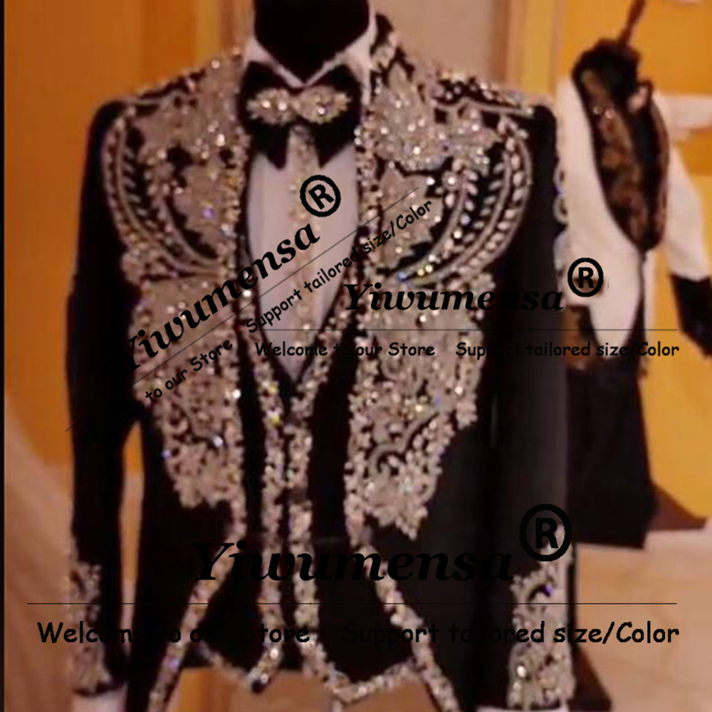 イタリアデザインスーツ男性用結婚式クリスタルビーズプロムブレ - Men Formal Wear Outfits のレビューと価格