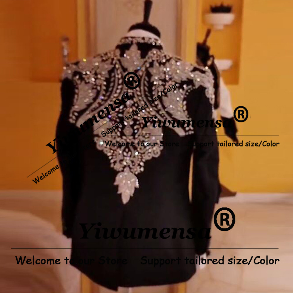 イタリアデザインスーツ男性用結婚式クリスタルビーズプロムブレ - Men Formal Wear Outfits のレビューと価格