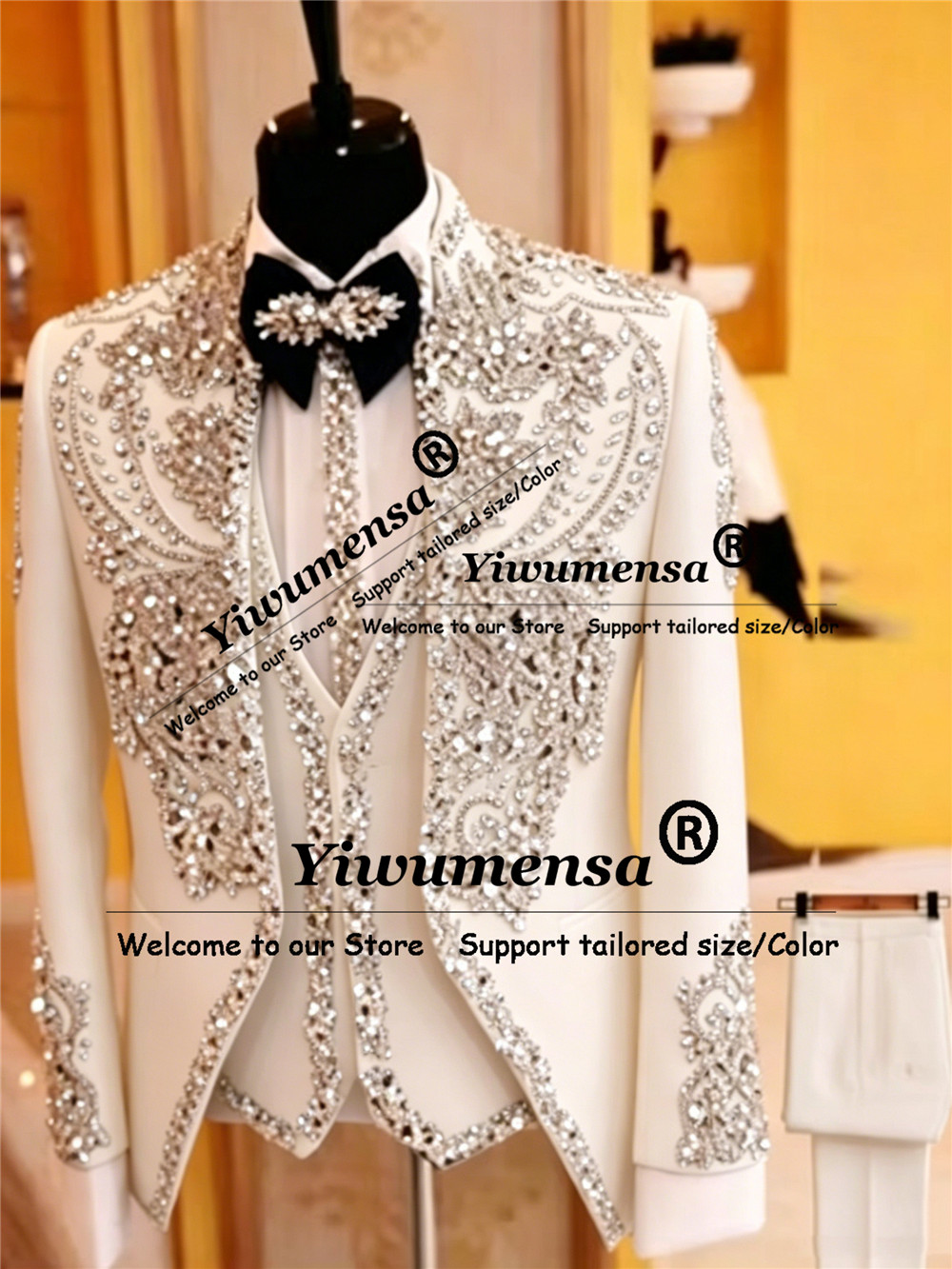 イタリアデザインスーツ男性用結婚式クリスタルビーズプロムブレ - Men Formal Wear Outfits のレビューと価格