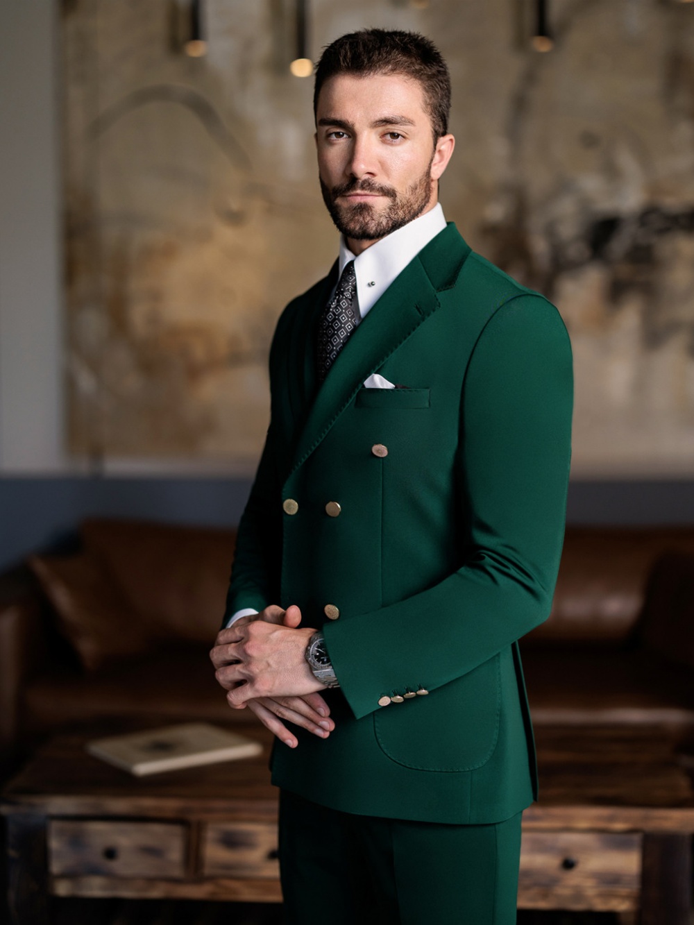 グリーンのフォーマルなメンズスリムフィットスーツ 2ピース  - Men Formal Wear Jacket のレビューと価格