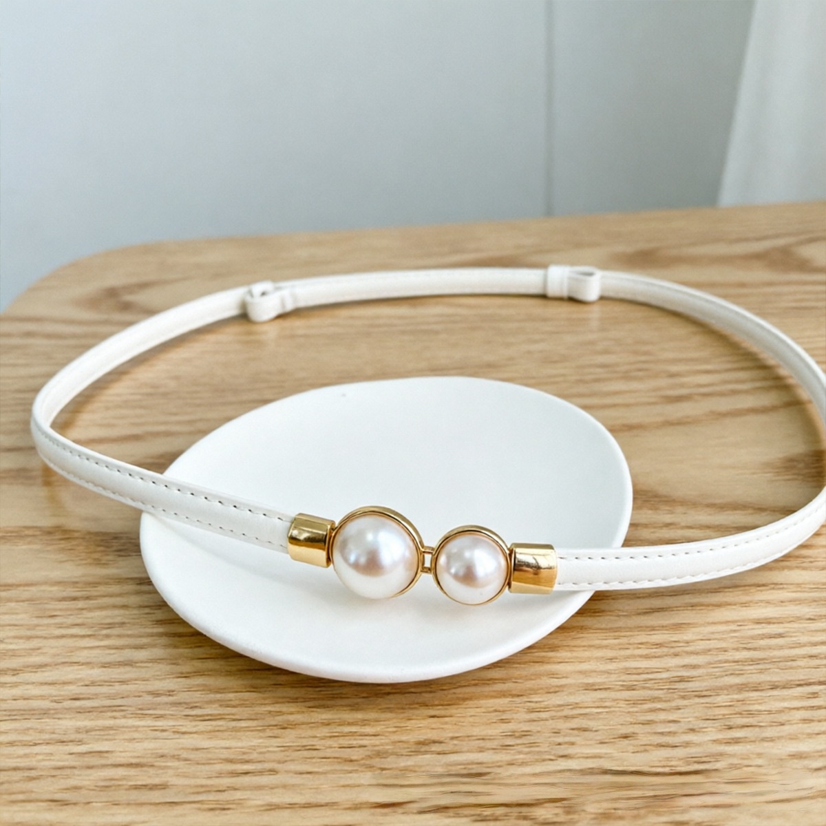 女性用薄型PUレザーウエストベルトフェイクパール装飾調節可能 - Formal Belt Leather Thin のレビューと価格