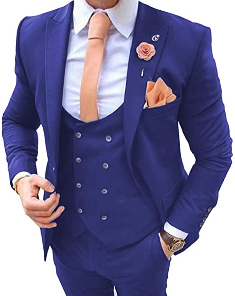 ネイビーブルー メンズスーツ 3ピース コスチューム オム  - Men Formal Wear Jacket のレビューと価格