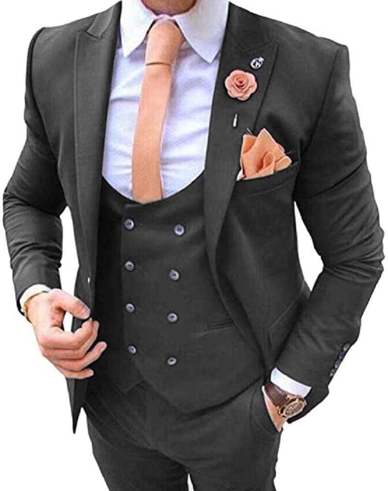 ネイビーブルー メンズスーツ 3ピース コスチューム オム  - Men Formal Wear Jacket のレビューと価格