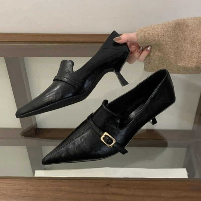エレガントな子猫ヒール、女性用パンプス、ベルトバックル、ソフ - Formal Belt Leather Thin のレビューと価格