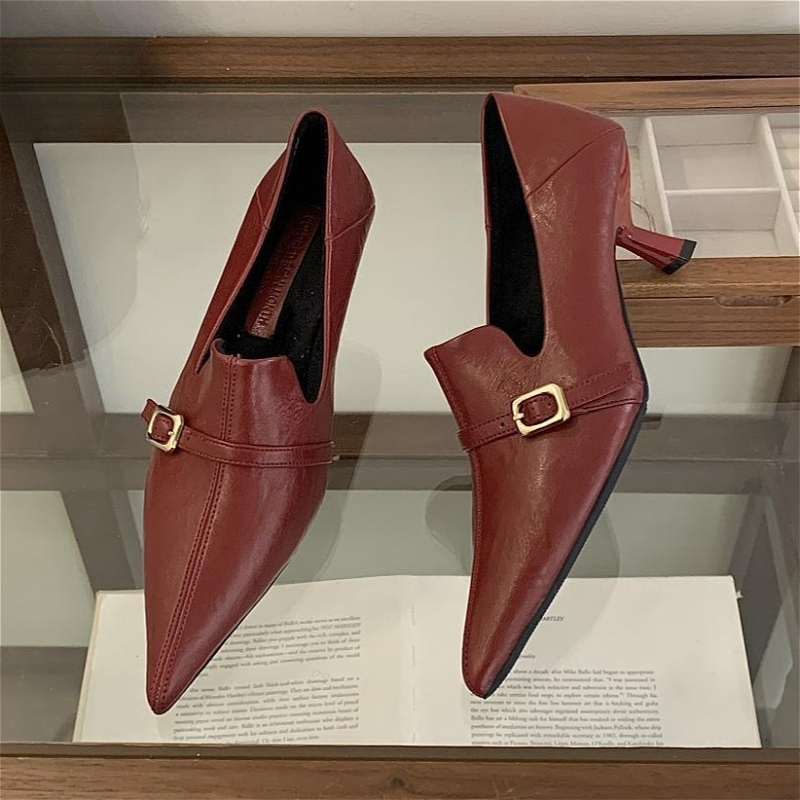 エレガントな子猫ヒール、女性用パンプス、ベルトバックル、ソフ - Formal Belt Leather Thin のレビューと価格