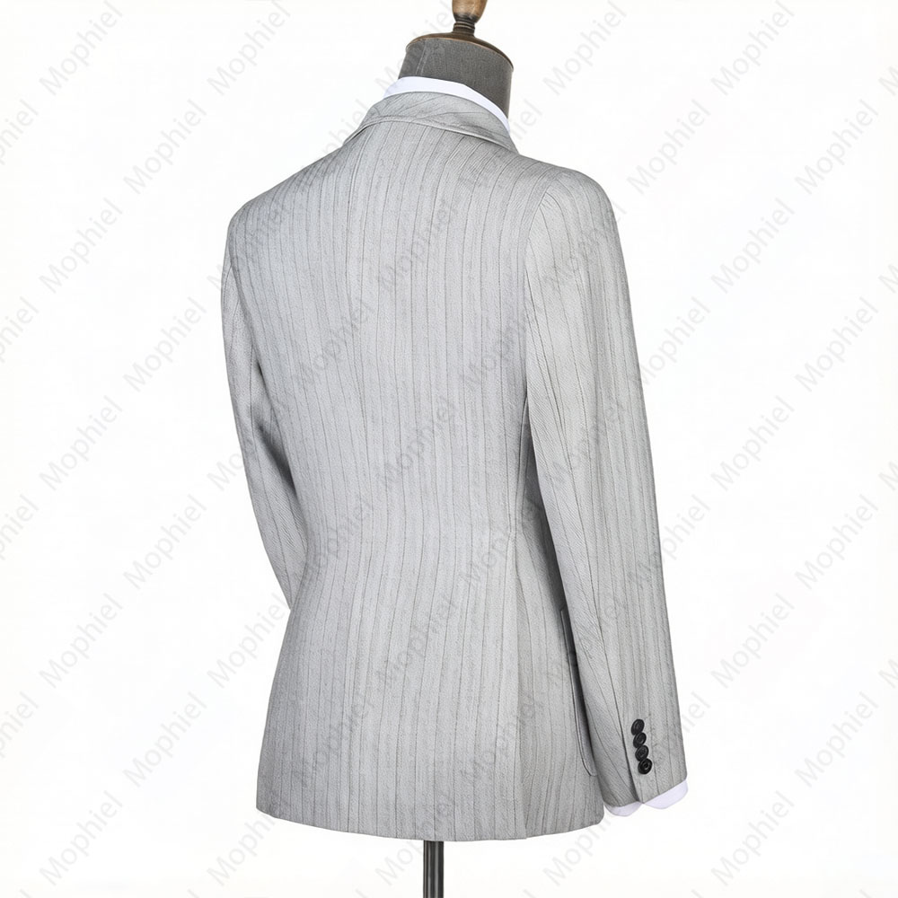 モフィエル ライトグレー メンズスーツ ストライプ ダブルブ - Men'S Formal Wear For Office のレビューと価格