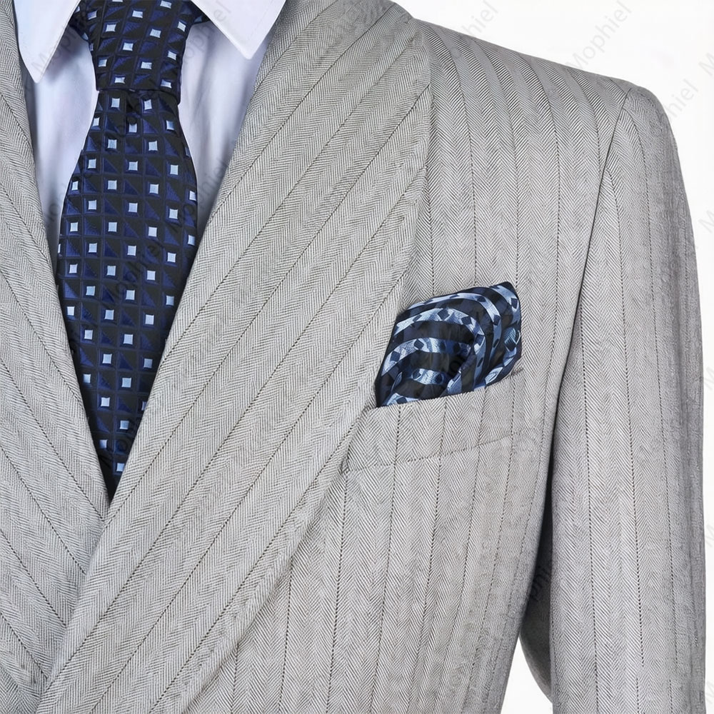 モフィエル ライトグレー メンズスーツ ストライプ ダブルブ - Men'S Formal Wear For Office のレビューと価格