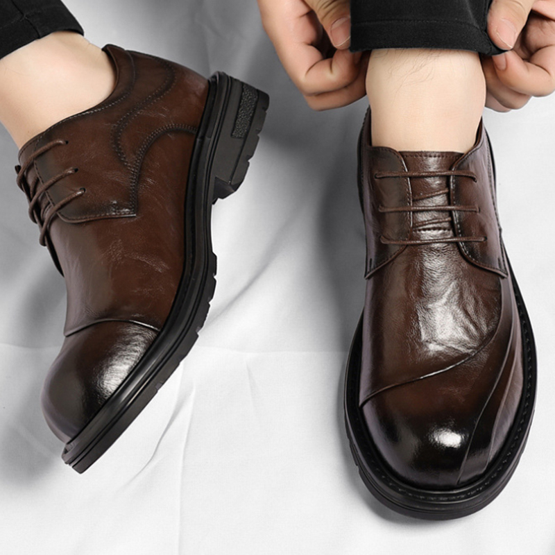 ブラウンの艶出し本革レースアップチャンキーソールフォーマルビ - Men'S Formal Wear For Office のレビューと価格