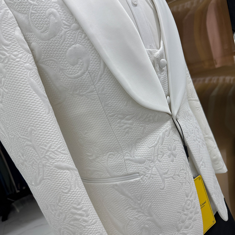 メンズウェディングスーツ ホワイト3ピースセット ジャカード - Men Formal Wear Jacket のレビューと価格