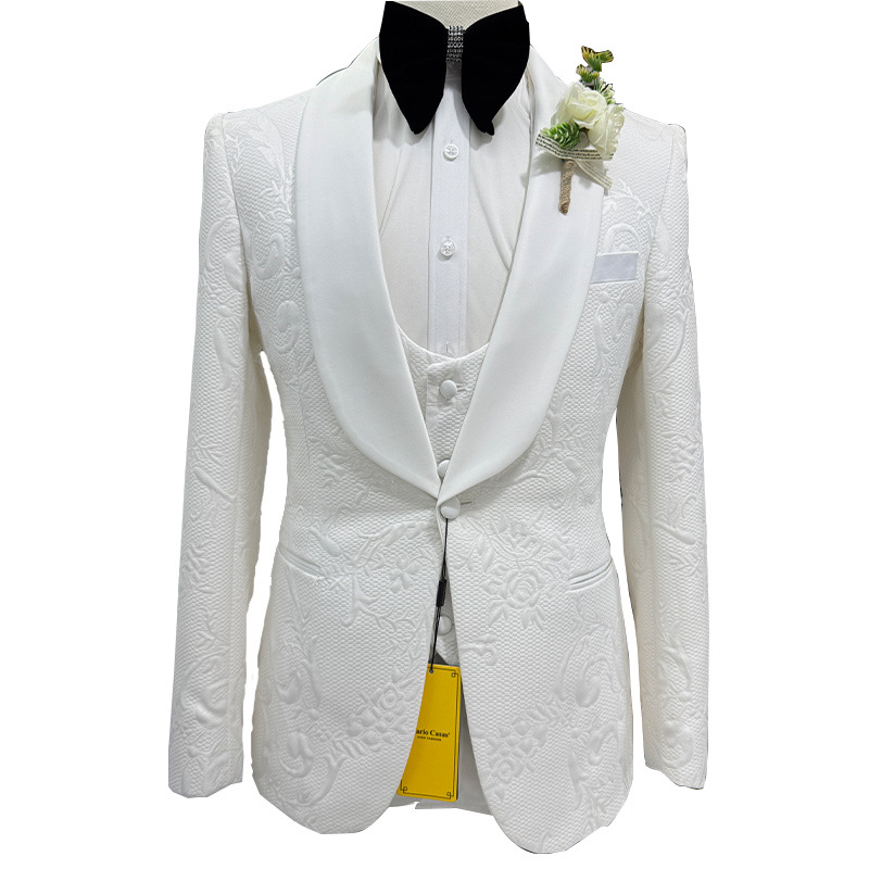 メンズウェディングスーツ ホワイト3ピースセット ジャカード - Men Formal Wear Jacket のレビューと価格