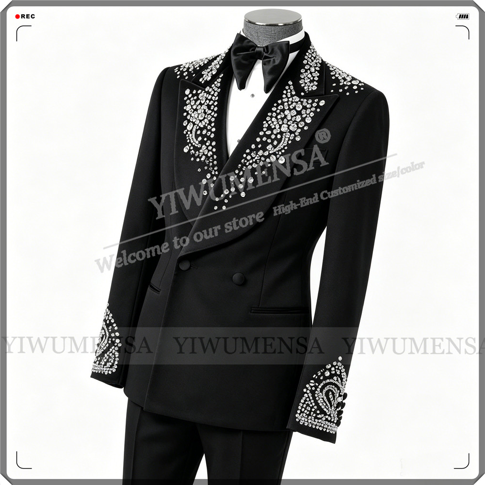 高級結婚式のスーツ男性用ラインストーンビーズジャケットパンツ - Men Formal Wear Outfits のレビューと価格
