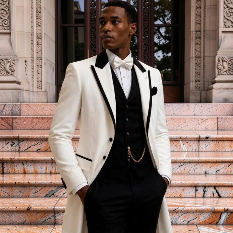 メンズウェディングスーツ3点セット スリムフィット ロング丈 - Men Formal Wear Jacket のレビューと価格