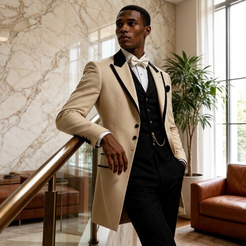メンズウェディングスーツ3点セット スリムフィット ロング丈 - Men Formal Wear Jacket のレビューと価格