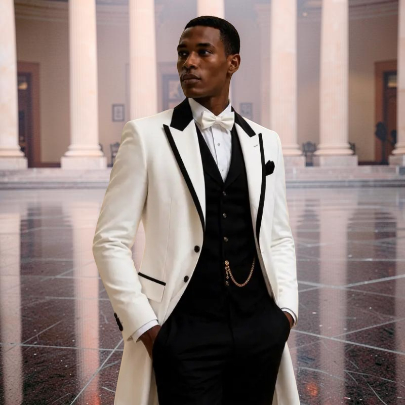 メンズウェディングスーツ3点セット スリムフィット ロング丈 - Men Formal Wear Jacket のレビューと価格