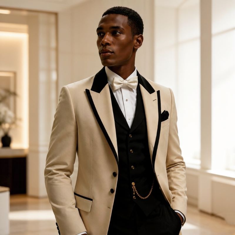 メンズウェディングスーツ3点セット スリムフィット ロング丈 - Men Formal Wear Jacket のレビューと価格