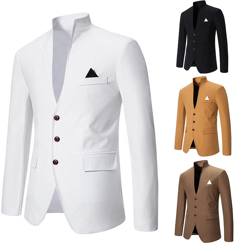 カジュアル結婚式メンズタキシードジャケットフォーマルノーカラ - Men'S Formal Wear For Office のレビューと価格