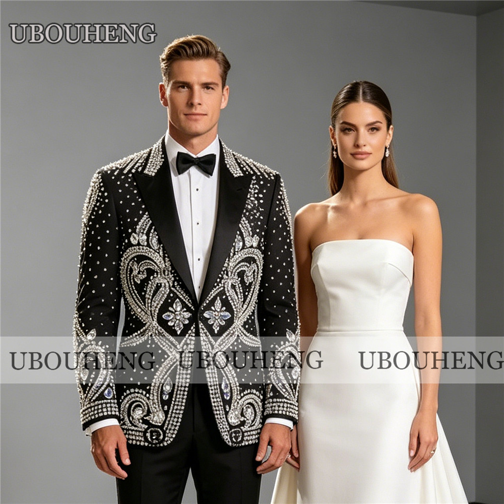 絶妙な結婚式のスーツ男性用ダイヤモンドビーズプロムブレザーカ - Men Formal Wear Outfits のレビューと価格