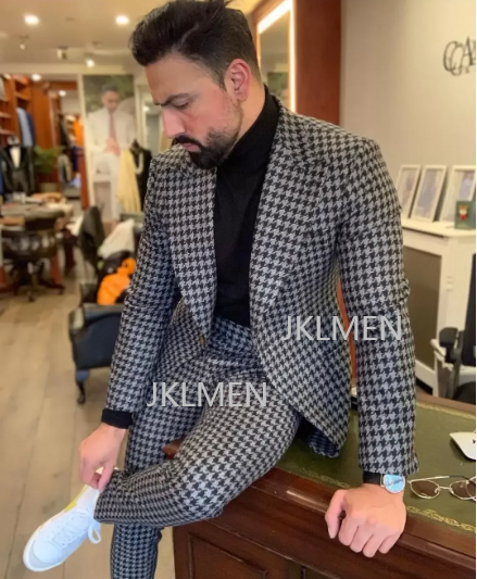 千鳥格子のメンズスーツ,ヴィンテージの結婚式の服,ストライプ - Men Formal Wear Jacket のレビューと価格