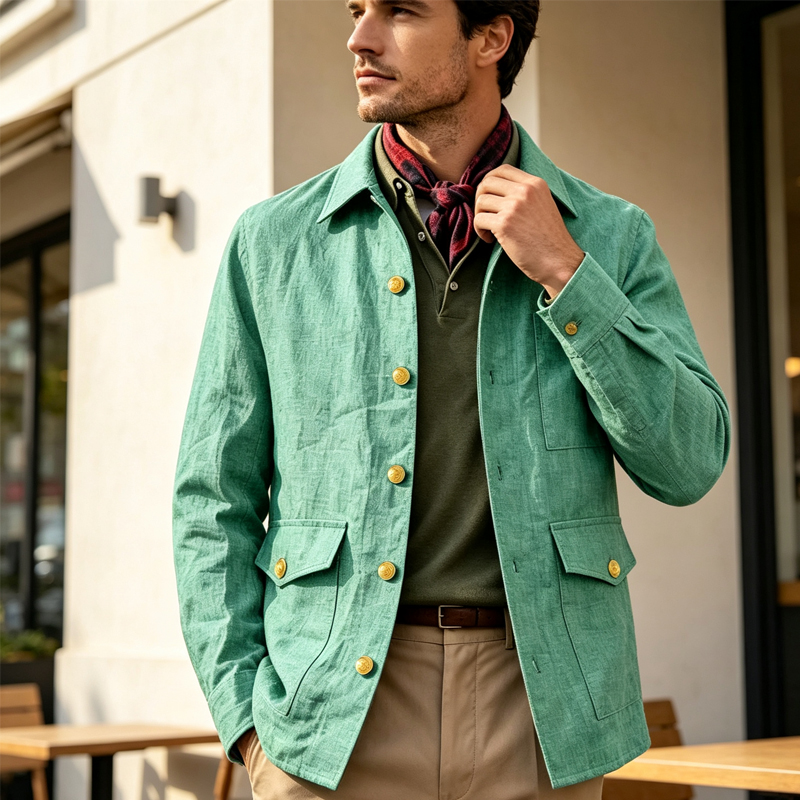 ヴィンテージメンズリネンジャケット、ラペルカラー、ゴールドボ - Men'S Formal Wear For Office のレビューと価格