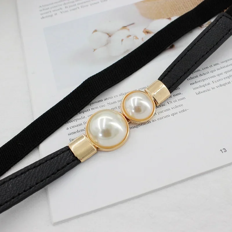 女性のベルトクリエイティブダブルパールレザードレスウエスト弾 - Formal Belt Leather Thin のレビューと価格