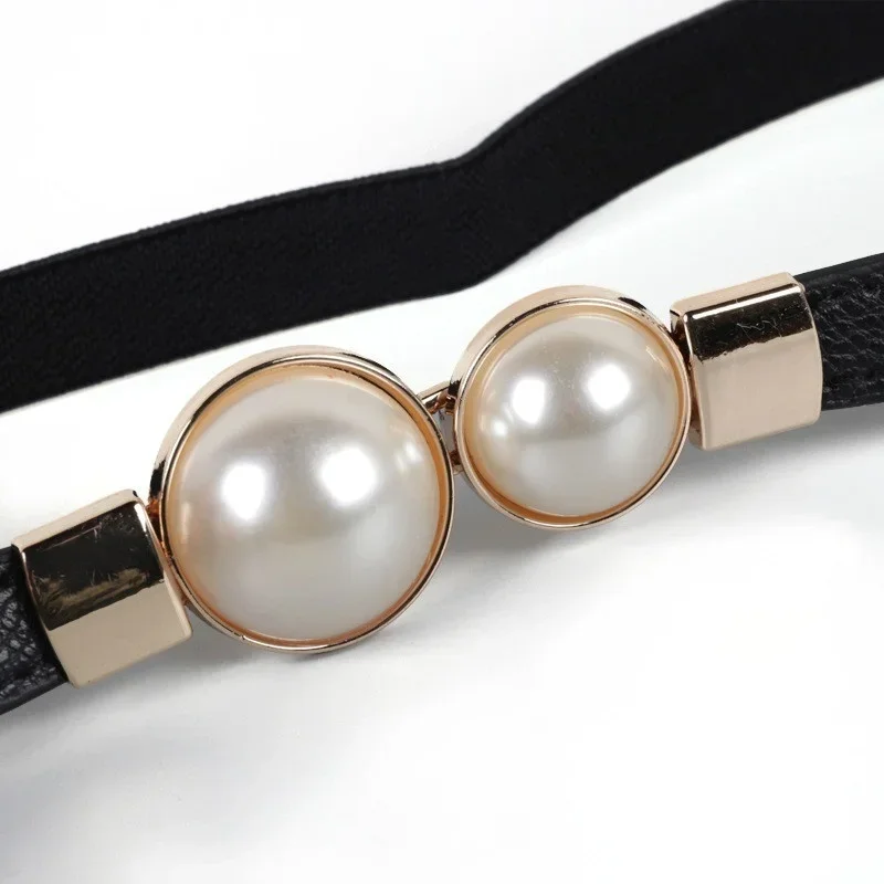 女性のベルトクリエイティブダブルパールレザードレスウエスト弾 - Formal Belt Leather Thin のレビューと価格